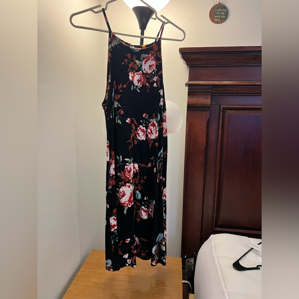 Fever Black Dress with Pink Floral Design